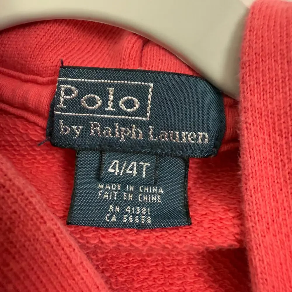 Kids Polo Ralph Lauren Hoodie Red Pony Logo Size 4T Fleece‎ Pullover